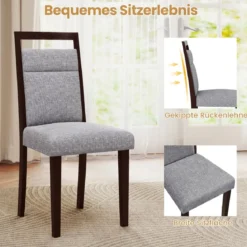 2er-Set gepolstertes Esszimmerstühle Küchenstuhl mit gepolstertem Sitz & neigbarer Rückenlehne Grau