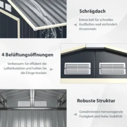 2er Set Gerätehaus Metall Erweitert-213 x 191 x 195 cm+Geräteschuppen abschließbar Gartenhaus Set