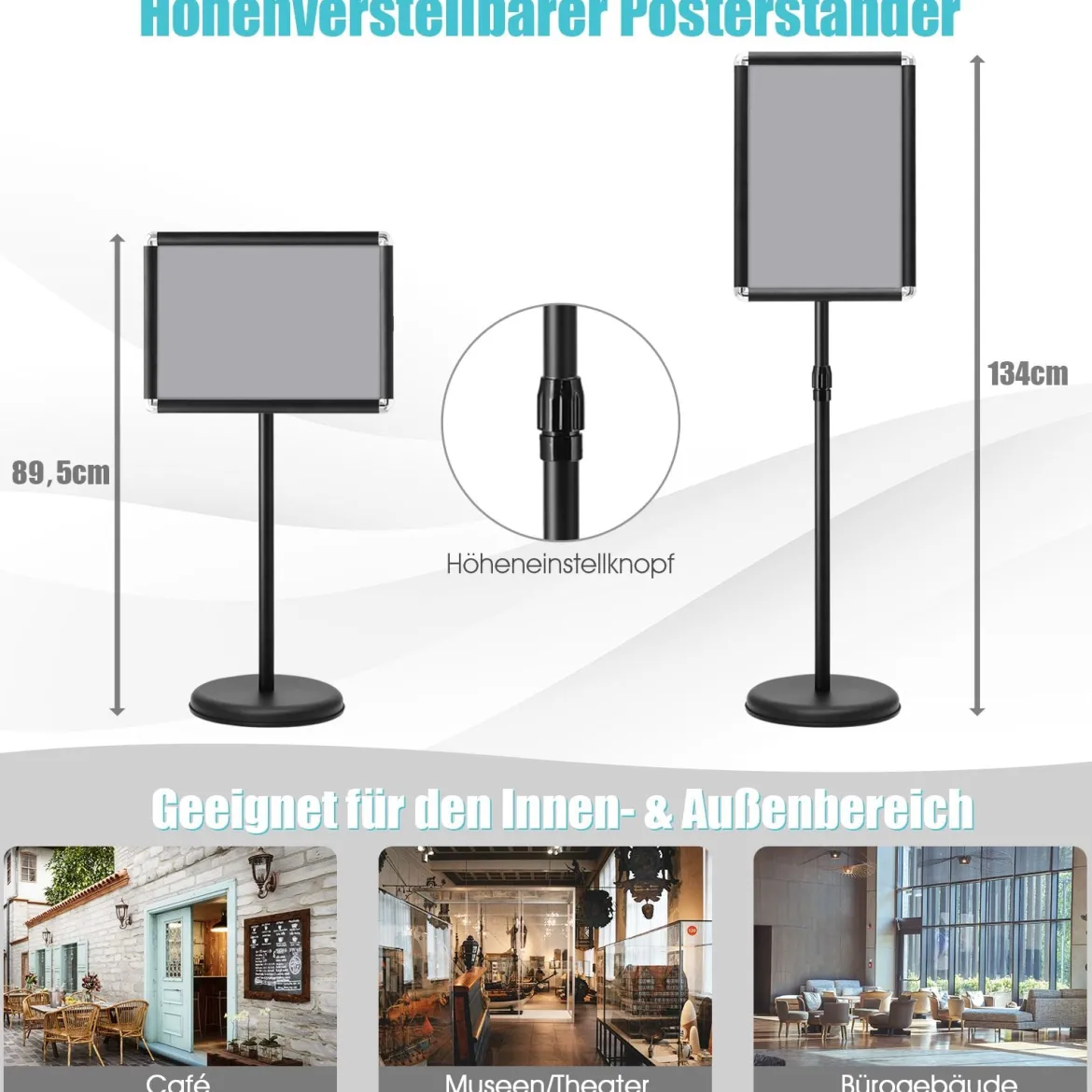 2er Set Höhenverstellbarer A3 Infoständer Drehbarer Plakatständer Kundenstopper Schwarz