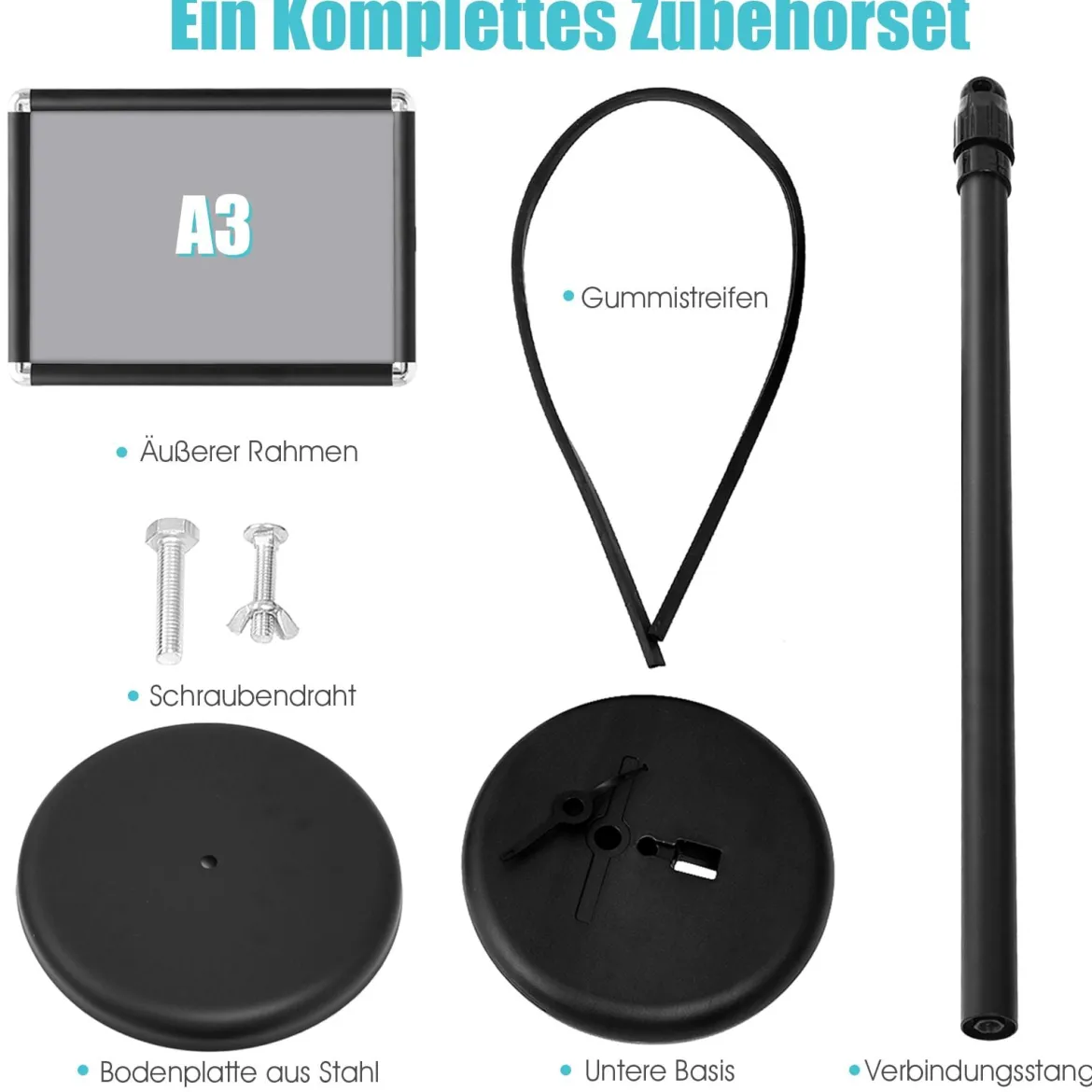 2er Set Höhenverstellbarer A3 Infoständer Drehbarer Plakatständer Kundenstopper Schwarz