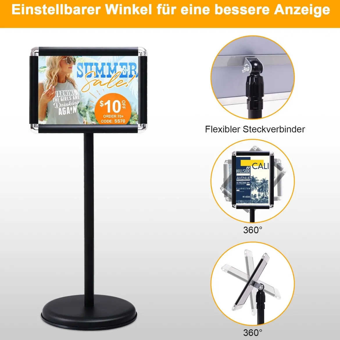2er Set Höhenverstellbarer A4 Infoständer Drehbarer Plakatständer Kundenstopper Schwarz