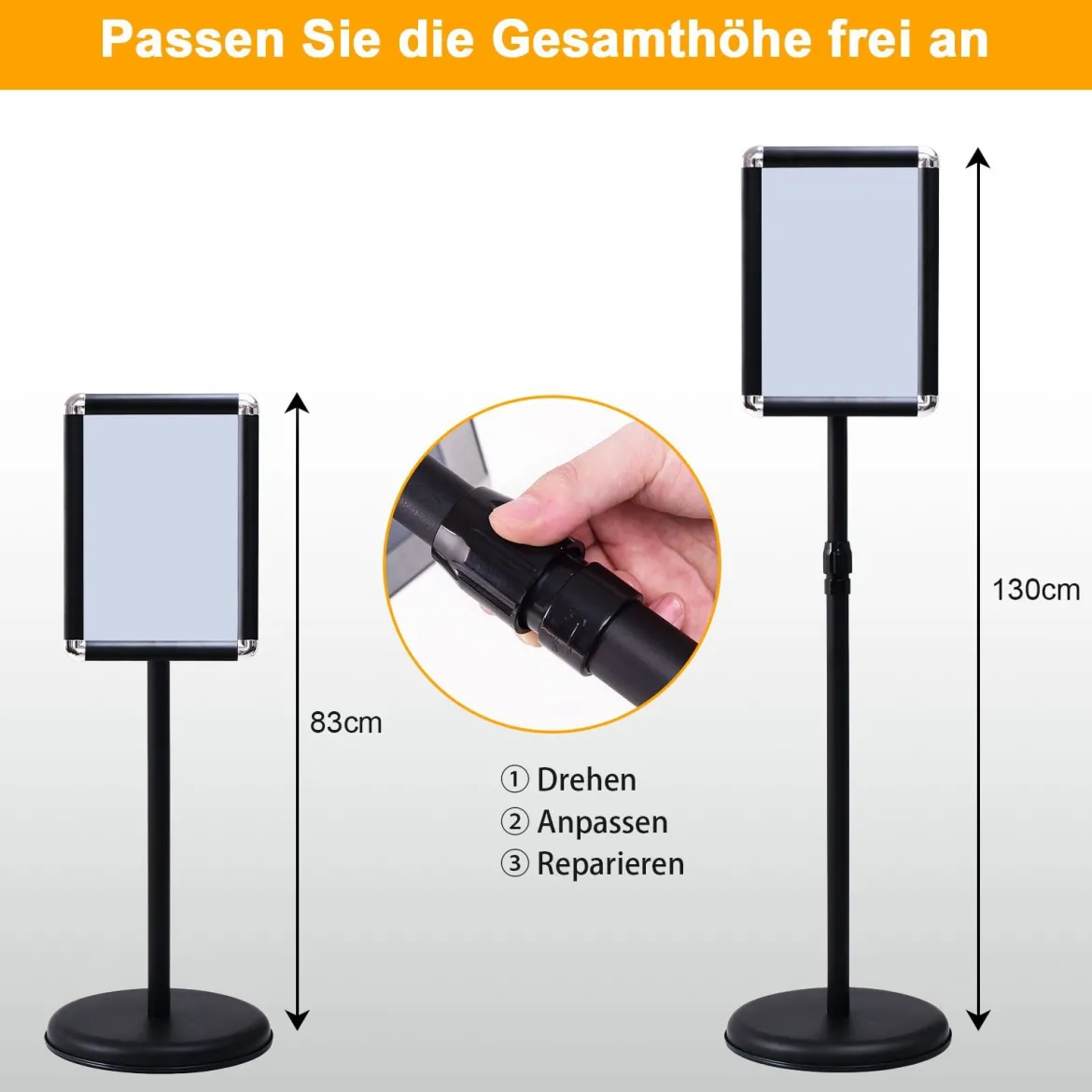 2er Set Höhenverstellbarer A4 Infoständer Drehbarer Plakatständer Kundenstopper Schwarz