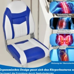 2er Set Hochlehner Bootssitz mit 10 cm Dicker Schwammpolsterung Klappbar Blau Weiß