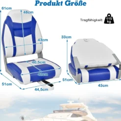 2er Set Hochlehner Bootssitz mit 10 cm Dicker Schwammpolsterung Klappbar Blau Weiß