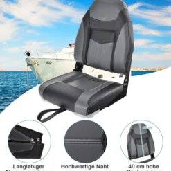 2er Set Hochlehner Bootssitz mit 10 cm Dicker Schwammpolsterung Klappbar Schwarz
