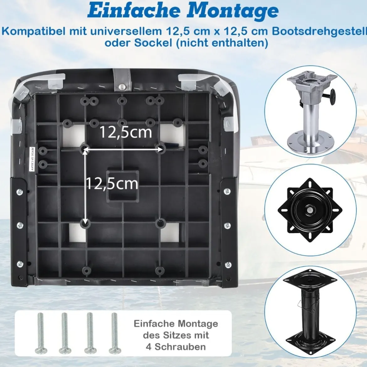 2er Set Hochlehner Bootssitz mit 10 cm Dicker Schwammpolsterung Klappbar Schwarz