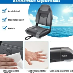 2er Set Hochlehner Bootssitz mit 10 cm Dicker Schwammpolsterung Klappbar Schwarz