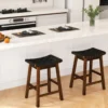 2er Set Holz Hocker mit PU-Gewebe & Geschwungener Sitzfläche & Fußstütze Barhocker