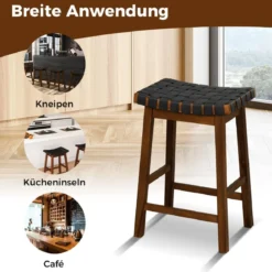 2er Set Holz Hocker mit PU-Gewebe & Geschwungener Sitzfläche & Fußstütze Barhocker
