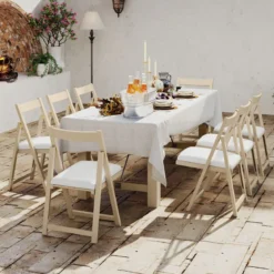 2er Set Holz Klappstühle mit Kissen Armless Stapelbare Esszimmerstühle Gepolsterte Stühle Natur