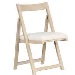 2er Set Holz Klappstühle mit Kissen Armless Stapelbare Esszimmerstühle Gepolsterte Stühle Natur