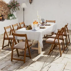 2er Set Holz Klappstühle mit Kissen Armless Stapelbare Esszimmerstühle Gepolsterte Stühle Walnuss