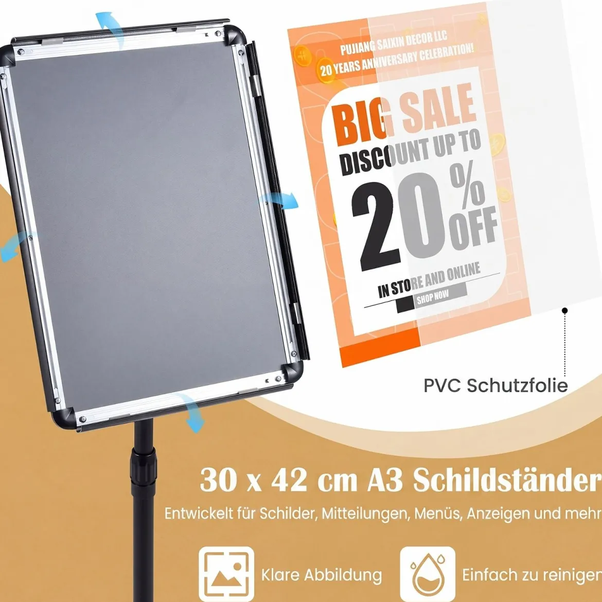 2er Set Infoständer A3 87–137 cm Höhenverstellbarer Menükartenhalter Drehbar mit Befüllbarem Sockel Schwarz