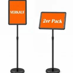 2er Set Infoständer A3 87–137 cm Höhenverstellbarer Menükartenhalter Drehbar mit Befüllbarem Sockel Schwarz