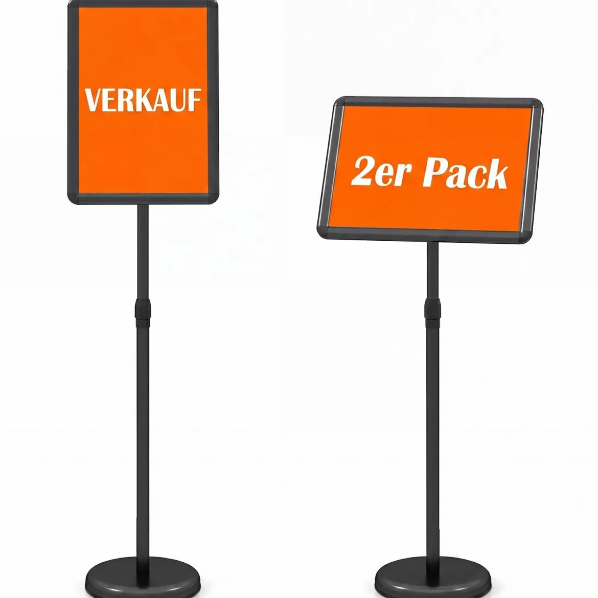 2er Set Infoständer A3 87–137 cm Höhenverstellbarer Menükartenhalter Drehbar mit Befüllbarem Sockel Schwarz