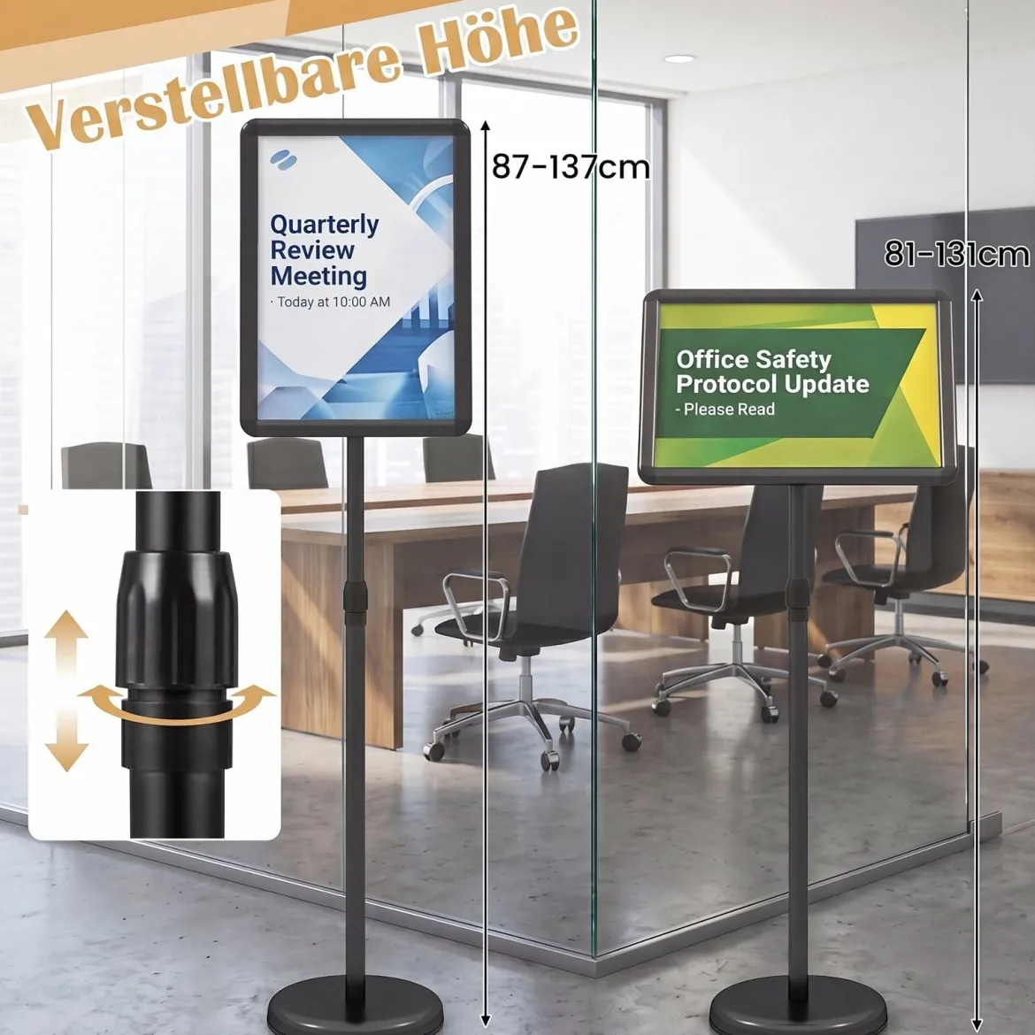 2er Set Infoständer A3 87–137 cm Höhenverstellbarer Menükartenhalter Drehbar mit Befüllbarem Sockel Schwarz