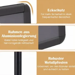 2er Set Infoständer A3 87–137 cm Höhenverstellbarer Menükartenhalter Drehbar mit Befüllbarem Sockel Schwarz