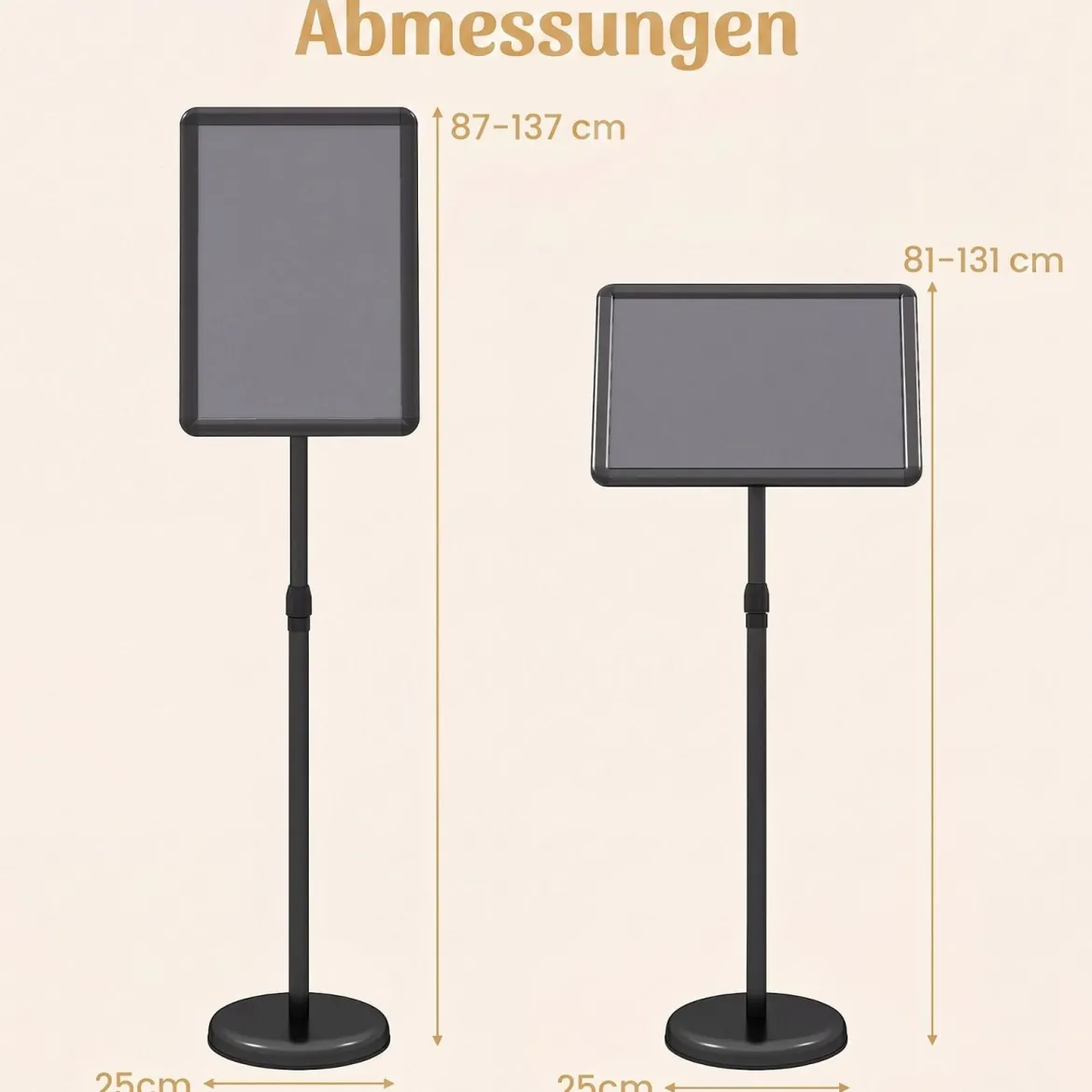 2er Set Infoständer A3 87–137 cm Höhenverstellbarer Menükartenhalter Drehbar mit Befüllbarem Sockel Schwarz
