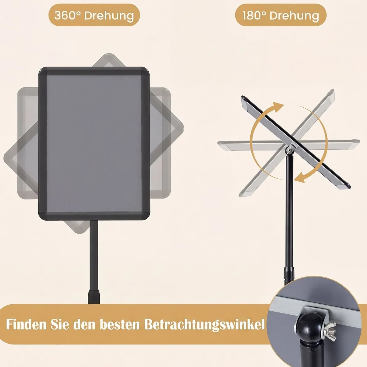 2er Set Infoständer A3 87–137 cm Höhenverstellbarer Menükartenhalter Drehbar mit Befüllbarem Sockel Schwarz