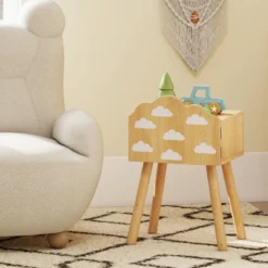 2 er Set Kinder Nachttisch Nachtschrank mit kleinem Schrank & Massivholzbeinen Beistelltisch niedlich 34 x 30 x 54 cm