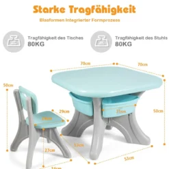 3er Set Kindersitzgruppe Leichtes Aktivitätsset für Kinder zum Malen und Spielen Tisch für Kleinkinder von 1 – 7 Jahren Grün