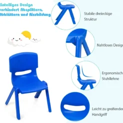 6er Set Kinderstühle Stapelbare Klassenraumstühle für Kinder zum Lernen Blau