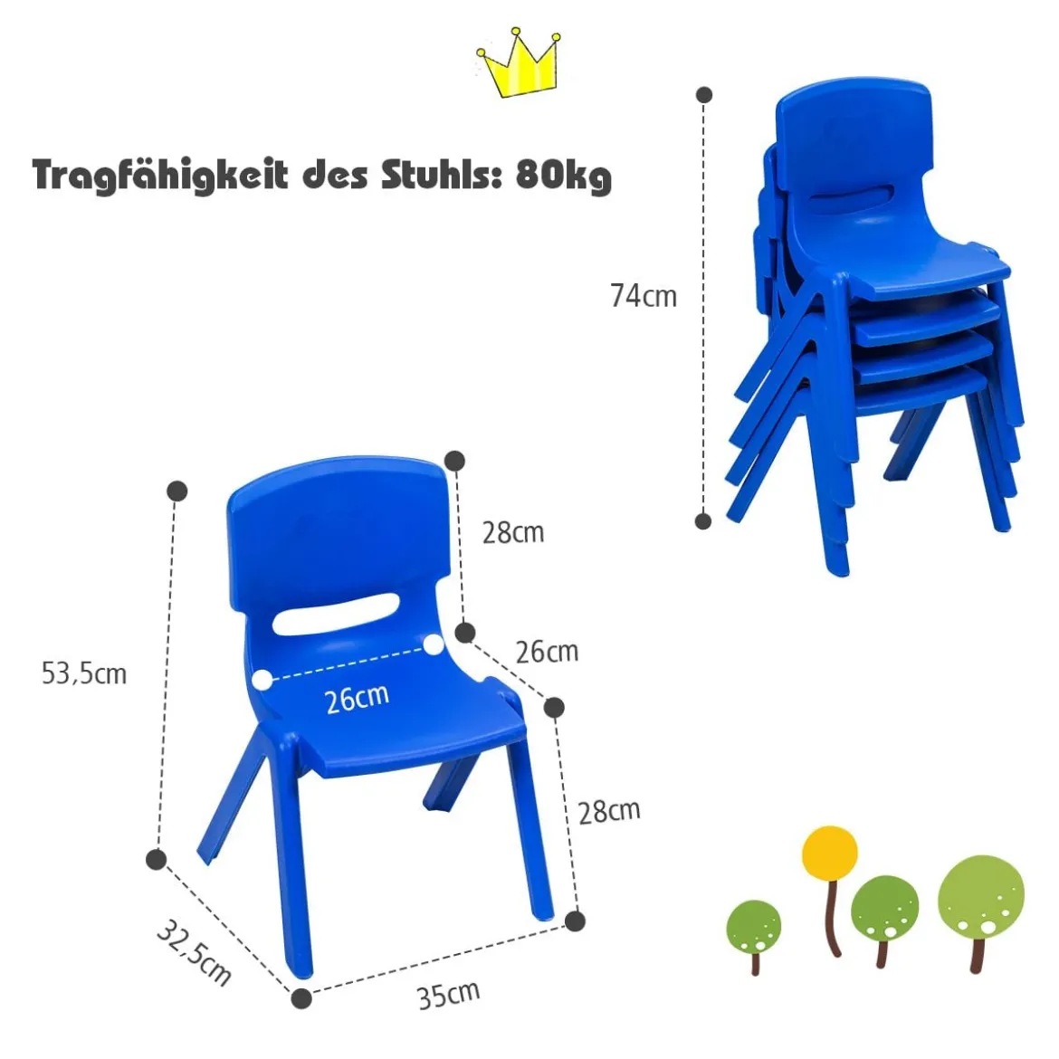 6er Set Kinderstühle Stapelbare Klassenraumstühle für Kinder zum Lernen Blau