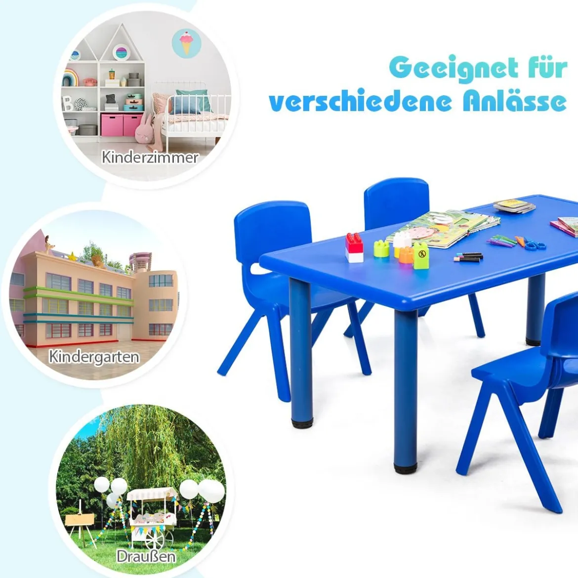 6er Set Kinderstühle Stapelbare Klassenraumstühle für Kinder zum Lernen Blau