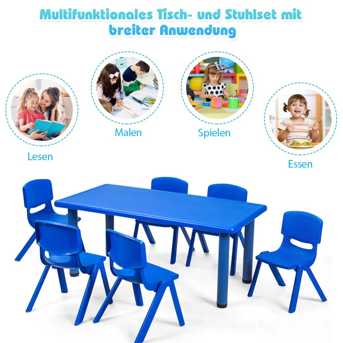 6er Set Kinderstühle Stapelbare Klassenraumstühle für Kinder zum Lernen Blau