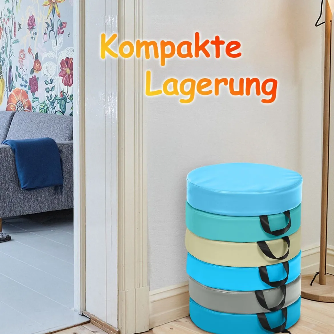 6er Set Kinder Stuhlkissen mit Griff & Reißverschluss Bodenkissen Sitzkissen