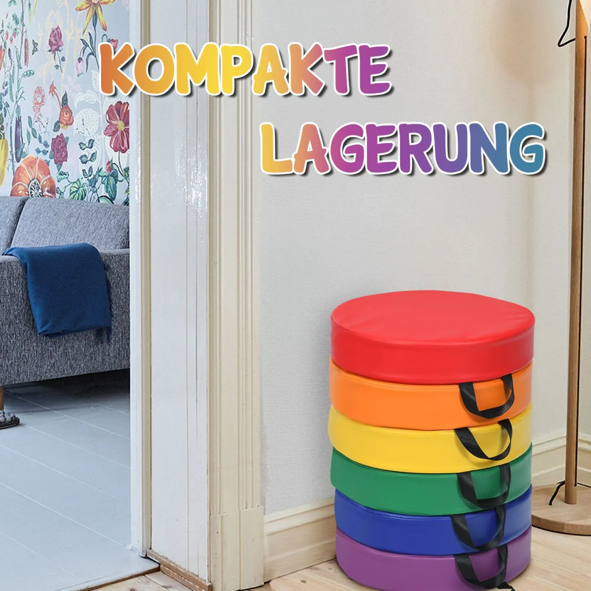 6er Set Kinder Stuhlkissen mit Griff & Reißverschluss Bodenkissen Sitzkissen