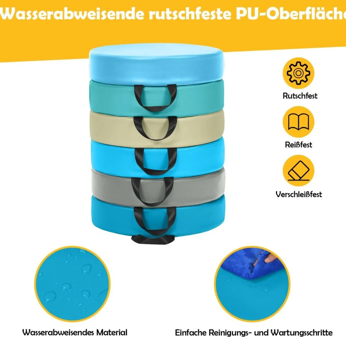 6er Set Kinder Stuhlkissen mit Griff & Reißverschluss Bodenkissen Sitzkissen