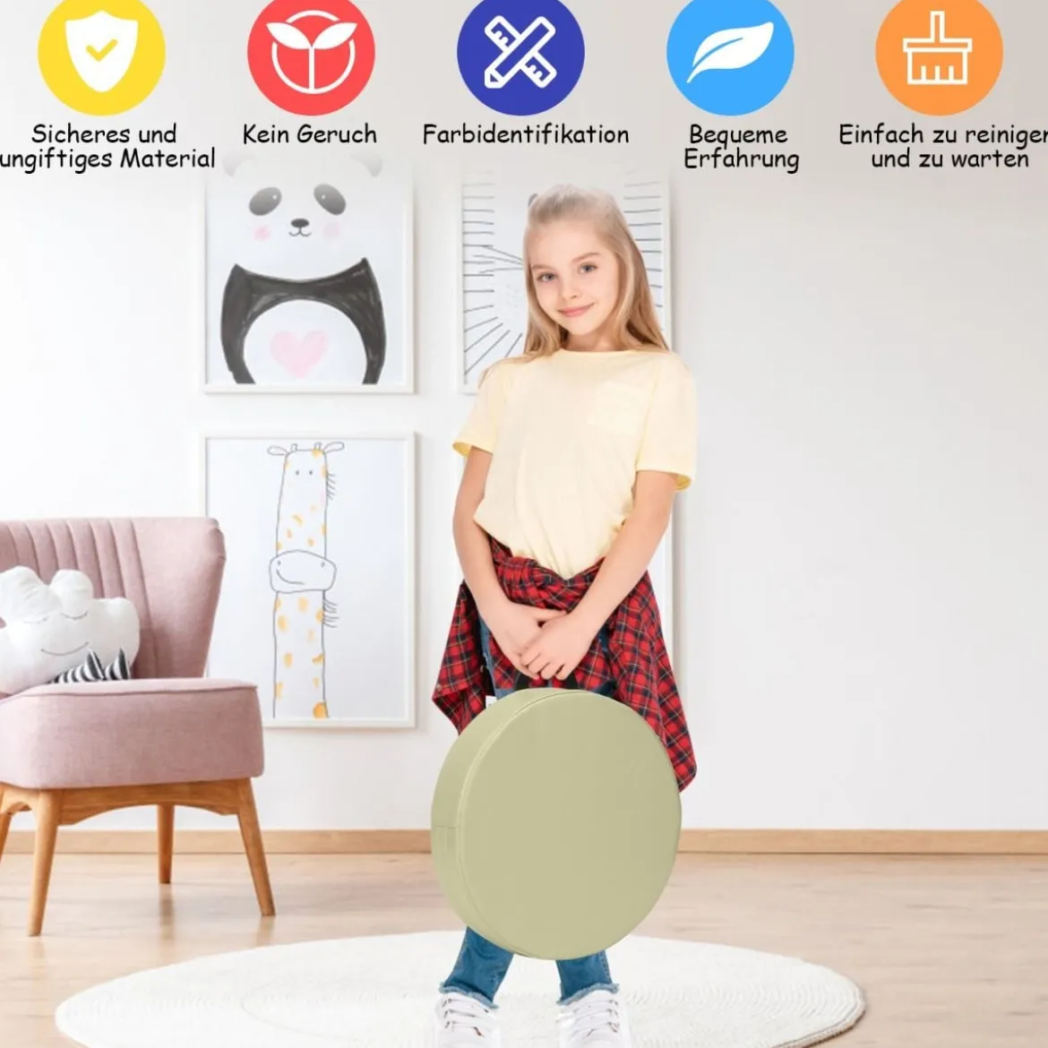6er Set Kinder Stuhlkissen mit Griff & Reißverschluss Bodenkissen Sitzkissen