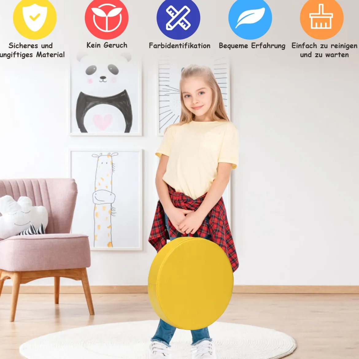 6er Set Kinder Stuhlkissen mit Griff & Reißverschluss Bodenkissen Sitzkissen