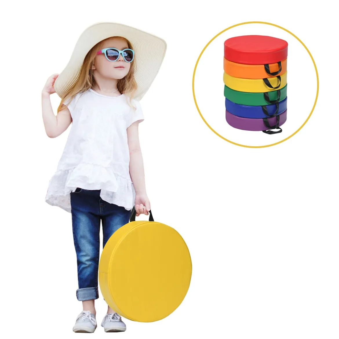 6er Set Kinder Stuhlkissen mit Griff & Reißverschluss Bodenkissen Sitzkissen