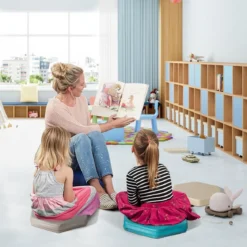 6er Set Kinder Stuhlkissen mit Griff & Reißverschluss Sitzkissen Sitzerhöhung Hauptkissen Bunt/Blau