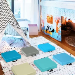 6er Set Kinder Stuhlkissen mit Griff Bodenkissen mit Reißverschluss Quadrat Hellblau