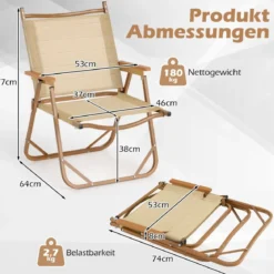 2er Set Klappbare Campingstühle mit Aluminiumrahmen Klappstühle Ultraleichte Klappstühle