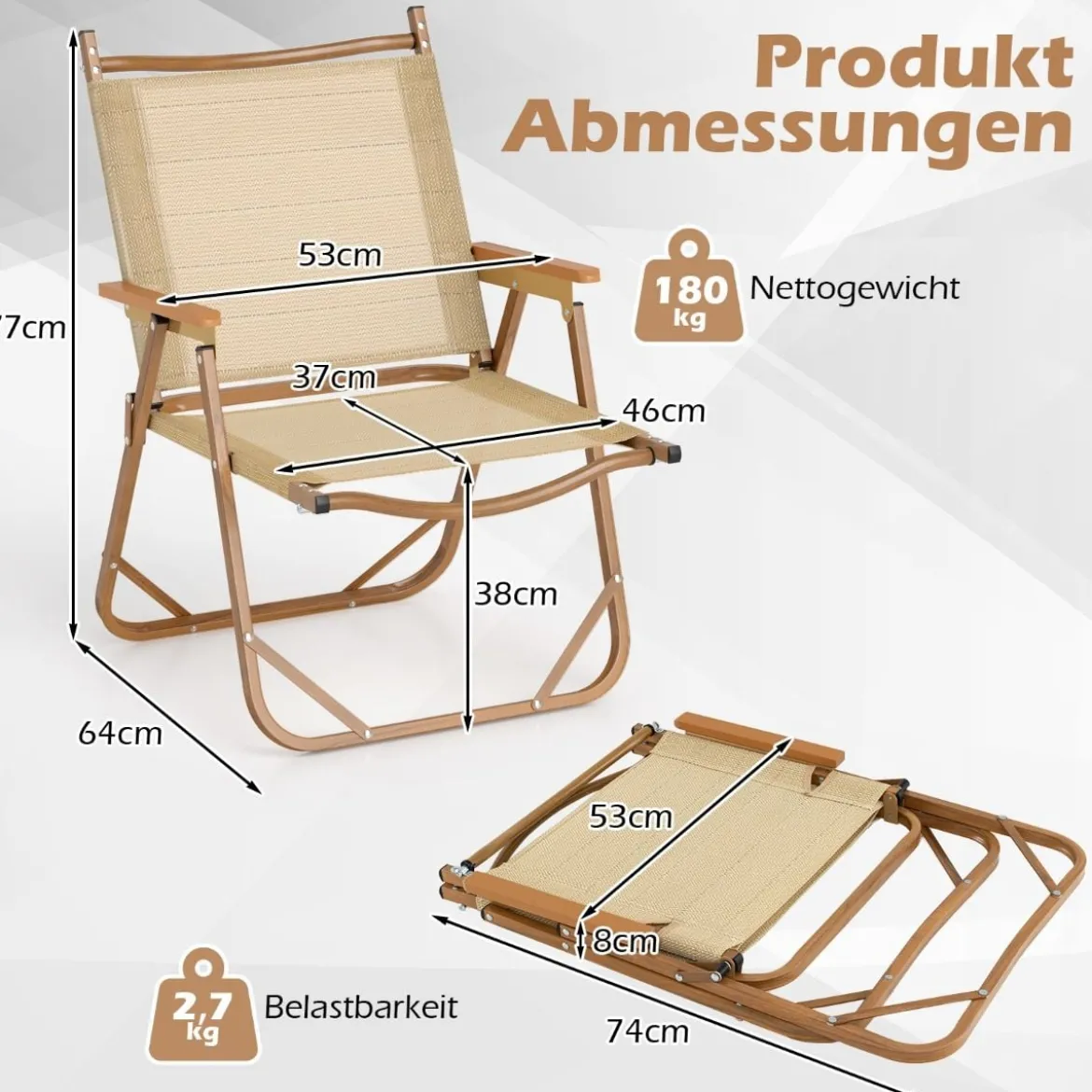 2er Set Klappbare Campingstühle mit Aluminiumrahmen Klappstühle Ultraleichte Klappstühle
