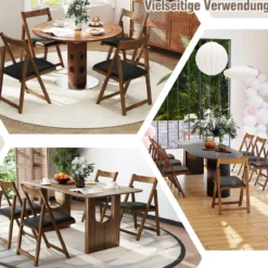 2er Set Klappbare Esszimmerstühle Küchenstühle mit Gebogenem Rückenlehne Polsterstuhl 150kg Belastbar
