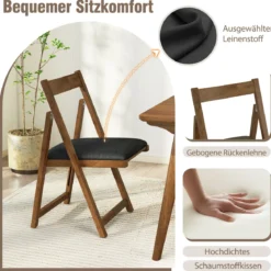 2er Set Klappbare Esszimmerstühle Küchenstühle mit Gebogenem Rückenlehne Polsterstuhl 150kg Belastbar
