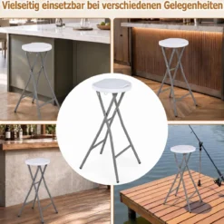 2er Set Klappbarer Barhocker mit HDPE Sitzfläche & Integriertem Tragegriff bis 150 kg Belastbar Weiß