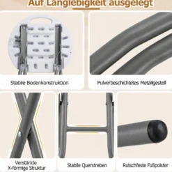 2er Set Klappbarer Barhocker mit HDPE Sitzfläche & Integriertem Tragegriff bis 150 kg Belastbar Weiß