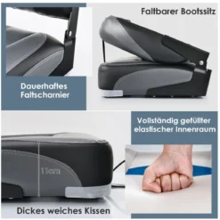 2er Set Klappbarer Bootssitz mit 11 cm Dicker Schwammpolsterung Gepolsterter Steuerstuhl Schwarz