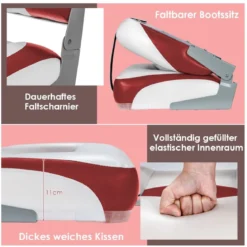2er Set Klappbarer Bootssitz mit 11 cm Dicker Schwammpolsterung Steuerstuhl Rot Weiß