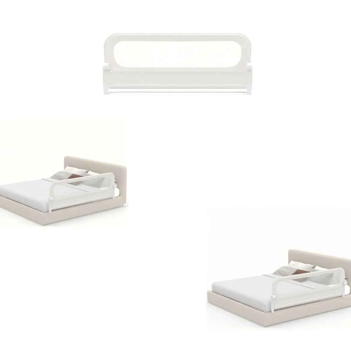 3er Set Klappbares Bettgitter mit Abnehmbarem Oxford-Stoffbezug Weiß (2 Stücke 178 x 60 cm+ 1 Stück 148 x 60 cm)