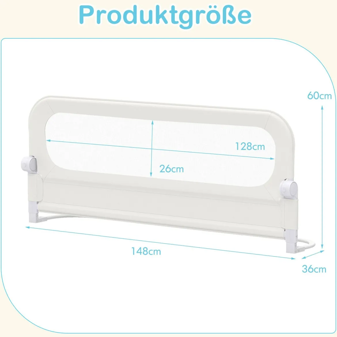 3er Set Klappbares Bettgitter mit Abnehmbarem Oxford-Stoffbezug Weiß (2 Stücke 178 x 60 cm+ 1 Stück 148 x 60 cm)