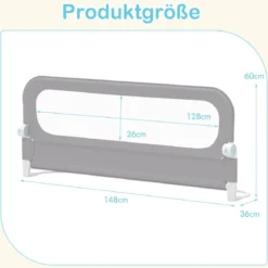 3er Set Klappbares Bettgitter mit Abnehmbarem Oxford-Stoffbezug Grau (2 Stücke 178 x 60 cm+ 1 Stück 148 x 60 cm)