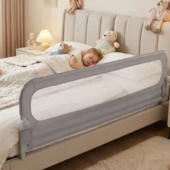 3er Set Klappbares Bettgitter mit Abnehmbarem Oxford-Stoffbezug Grau (2 Stücke 198 x 60 cm+1 Stück 178 x 60 cm)