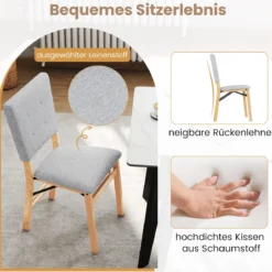 2er Set Klappbares Esszimmerstuhl armlehnlose Küchenstühle mit gepolstertem Sitz Grau